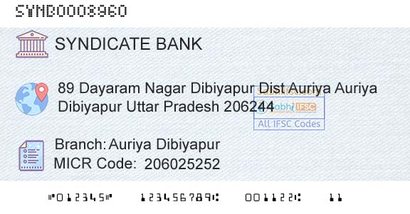 Syndicate Bank Auriya DibiyapurBranch 