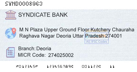 Syndicate Bank DeoriaBranch 