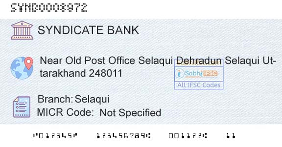 Syndicate Bank SelaquiBranch 