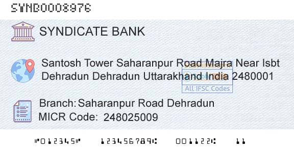 Syndicate Bank Saharanpur Road DehradunBranch 