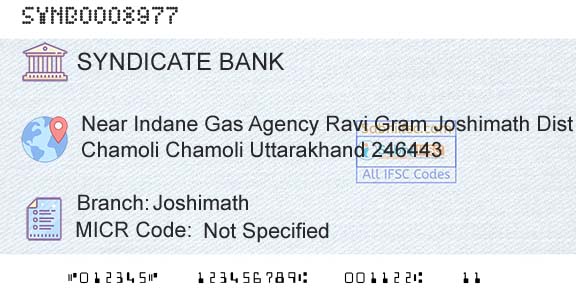 Syndicate Bank JoshimathBranch 