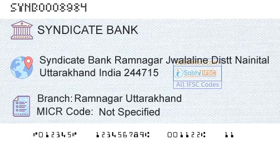 Syndicate Bank Ramnagar UttarakhandBranch 