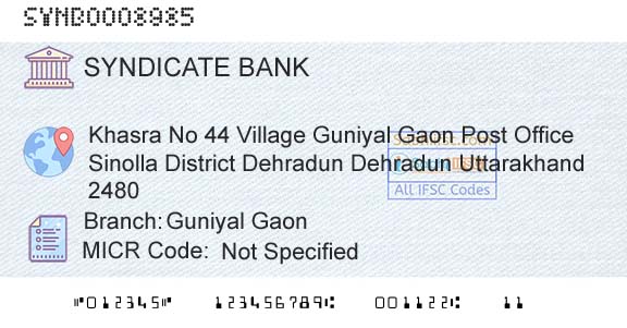 Syndicate Bank Guniyal GaonBranch 