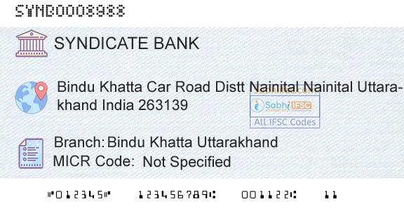 Syndicate Bank Bindu Khatta UttarakhandBranch 