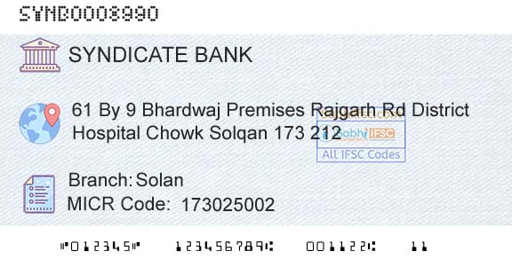 Syndicate Bank SolanBranch 