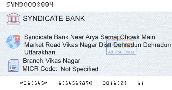 Syndicate Bank Vikas NagarBranch 