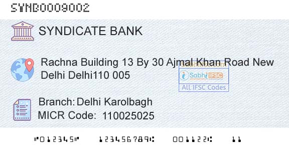Syndicate Bank Delhi KarolbaghBranch 