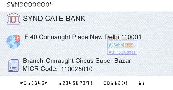 Syndicate Bank Cnnaught Circus Super BazarBranch 