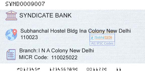 Syndicate Bank I N A Colony New DelhiBranch 