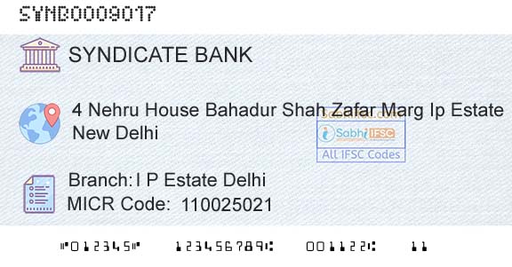 Syndicate Bank I P Estate DelhiBranch 