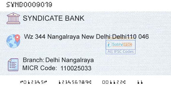 Syndicate Bank Delhi NangalrayaBranch 