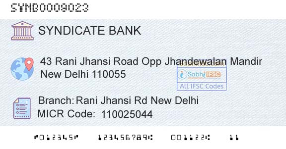 Syndicate Bank Rani Jhansi Rd New DelhiBranch 