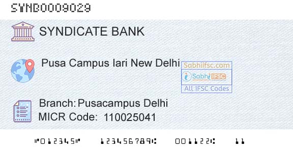 Syndicate Bank Pusacampus DelhiBranch 