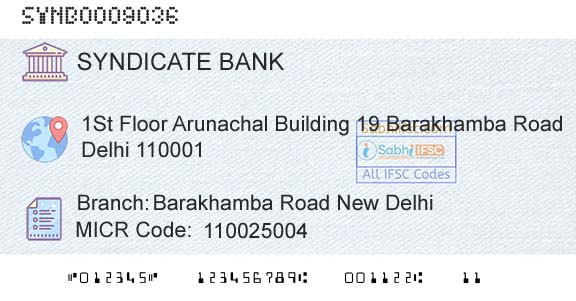 Syndicate Bank Barakhamba Road New DelhiBranch 