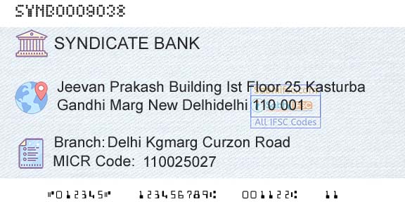 Syndicate Bank Delhi Kgmarg Curzon RoadBranch 
