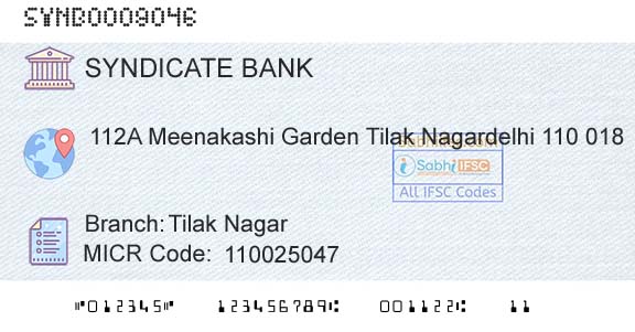 Syndicate Bank Tilak NagarBranch 