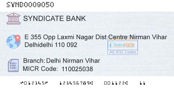 Syndicate Bank Delhi Nirman ViharBranch 