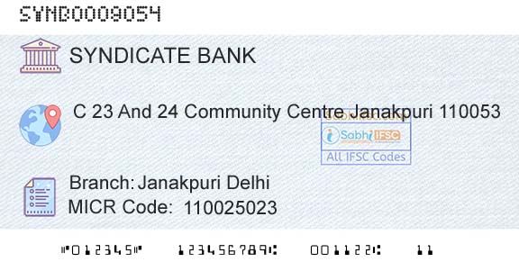 Syndicate Bank Janakpuri DelhiBranch 