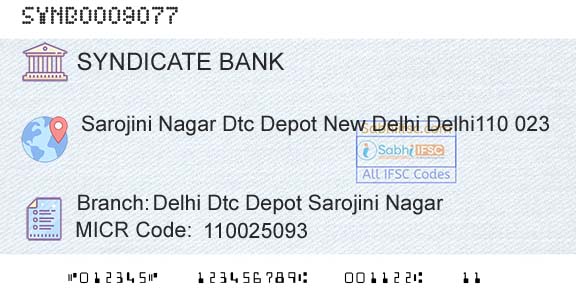 Syndicate Bank Delhi Dtc Depot Sarojini NagarBranch 