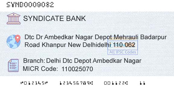 Syndicate Bank Delhi Dtc Depot Ambedkar NagarBranch 