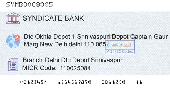Syndicate Bank Delhi Dtc Depot SrinivaspuriBranch 