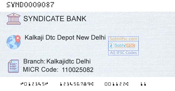 Syndicate Bank Kalkajidtc DelhiBranch 