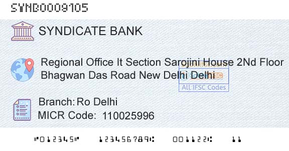 Syndicate Bank Ro DelhiBranch 