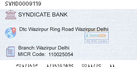 Syndicate Bank Wazirpur DelhiBranch 