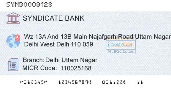 Syndicate Bank Delhi Uttam NagarBranch 