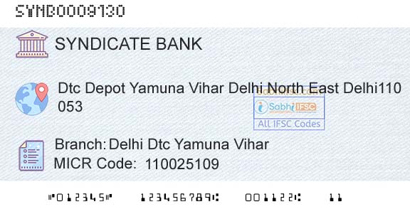 Syndicate Bank Delhi Dtc Yamuna ViharBranch 
