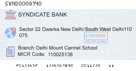 Syndicate Bank Delhi Mount Carmel SchoolBranch 