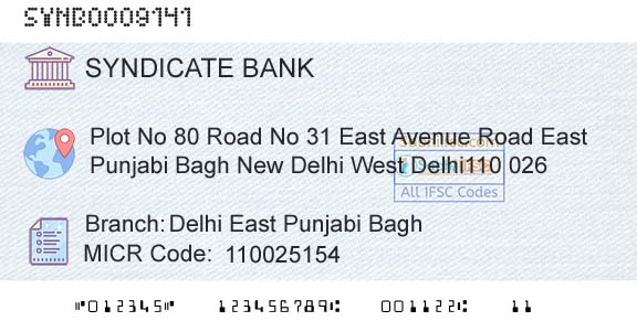 Syndicate Bank Delhi East Punjabi BaghBranch 