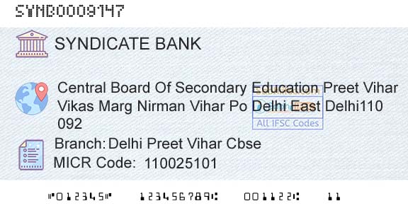 Syndicate Bank Delhi Preet Vihar CbseBranch 