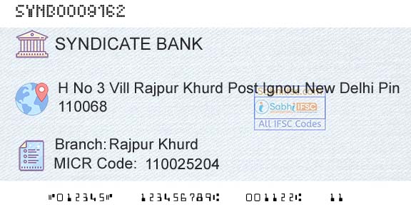 Syndicate Bank Rajpur KhurdBranch 