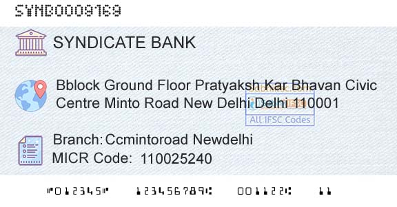Syndicate Bank Ccmintoroad NewdelhiBranch 