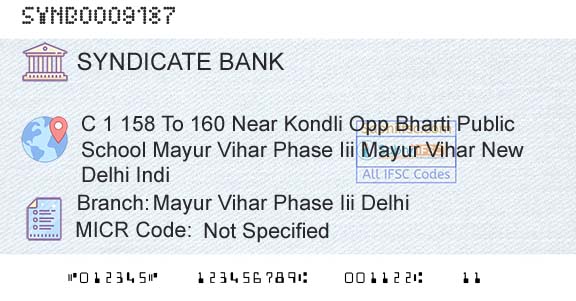 Syndicate Bank Mayur Vihar Phase Iii DelhiBranch 