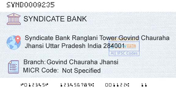 Syndicate Bank Govind Chauraha JhansiBranch 