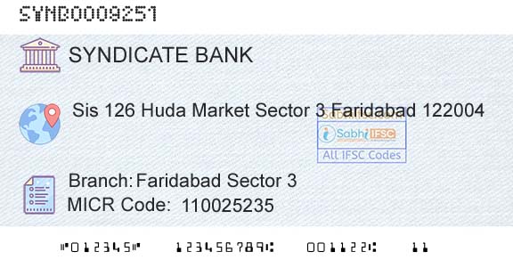 Syndicate Bank Faridabad Sector 3Branch 