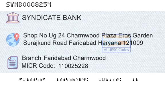 Syndicate Bank Faridabad CharmwoodBranch 