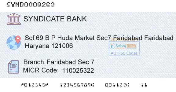 Syndicate Bank Faridabad Sec 7Branch 