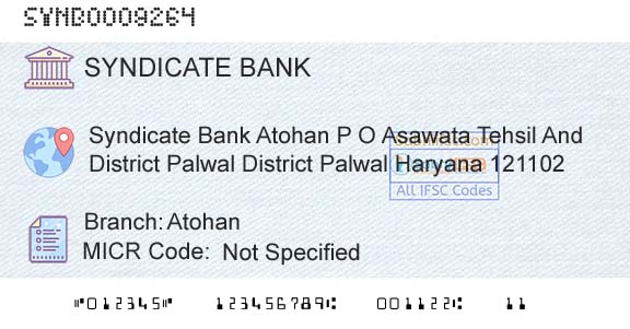Syndicate Bank AtohanBranch 