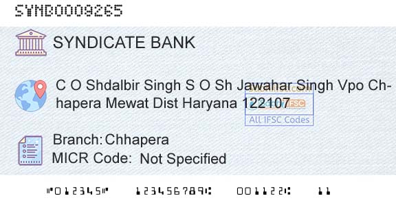 Syndicate Bank ChhaperaBranch 