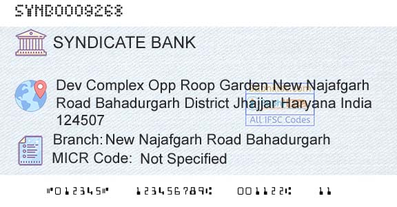 Syndicate Bank New Najafgarh Road BahadurgarhBranch 