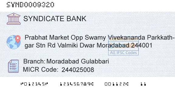 Syndicate Bank Moradabad GulabbariBranch 
