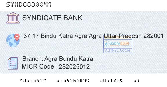 Syndicate Bank Agra Bundu KatraBranch 