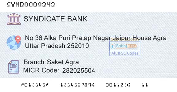 Syndicate Bank Saket AgraBranch 