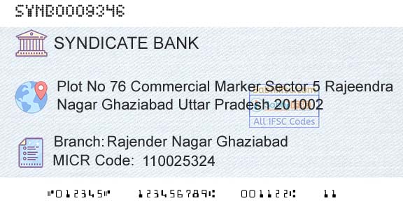 Syndicate Bank Rajender Nagar GhaziabadBranch 