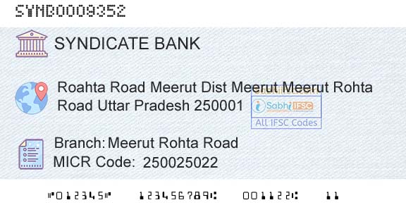 Syndicate Bank Meerut Rohta RoadBranch 