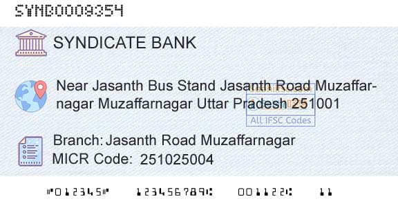 Syndicate Bank Jasanth Road MuzaffarnagarBranch 