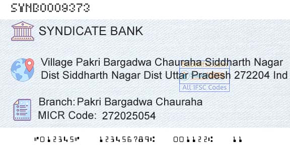 Syndicate Bank Pakri Bargadwa ChaurahaBranch 